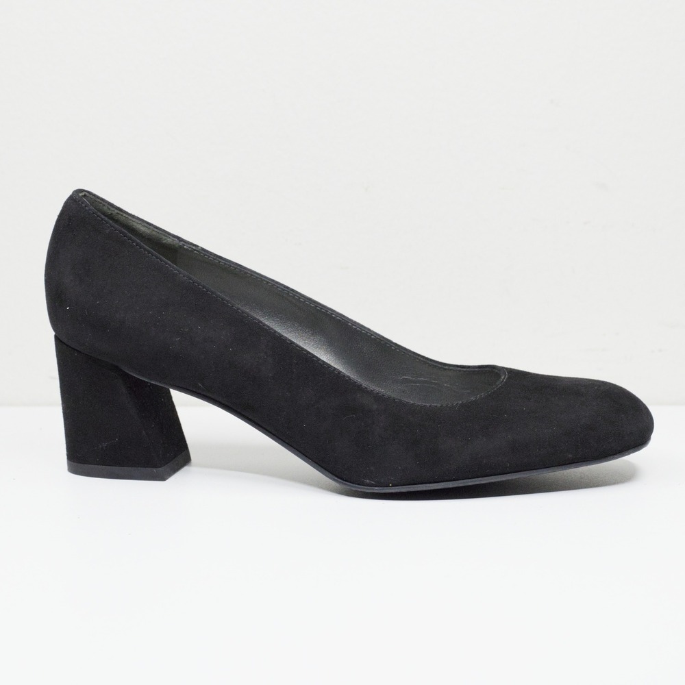 STUART WEITZMAN Suede Block Heel Pumps Round Toe Corpcore Career‎ Black Sz 7.5